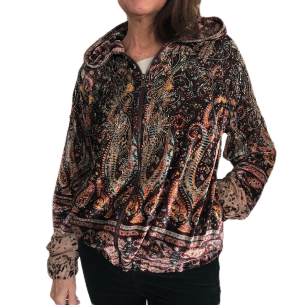 Beaded Multicolor zip up bomber jacket